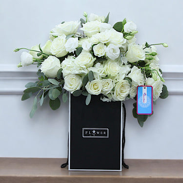 “White Hydrangea and Rose Bouquet – Classic Flowers Dubai”